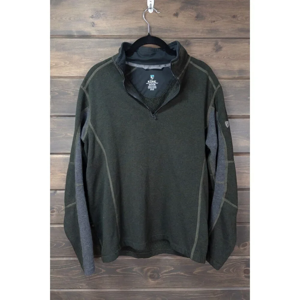 Kuhl Revel 1/4 Zip Fleece Sweater Green Gray Men's Medium Outdoor Pullover